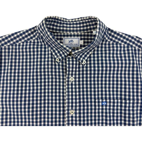 Southern Tide Shirt Navy Blue White Gingham Check Button Down Mens Large - Picture 3 of 10